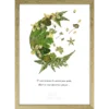 Herbier de fleurs séchées vertes en motif lune croissante avec citation sur la nature