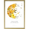 Décoration murale : herbier floral lune aux tons jaunes solaires cadre bois clair