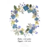 Couronne végétale en fleurs pressées, nuances de bleu et de vert avec citation inspirante et chaleureuse