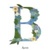 lettre façon herbier de fleurs bleues et vertes