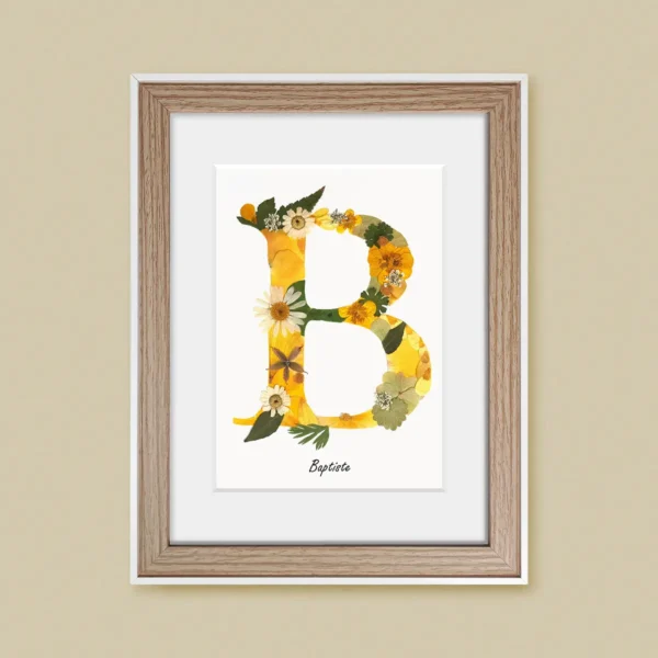 décoration murale ou à poser lettre B couleur aune et lumineuse