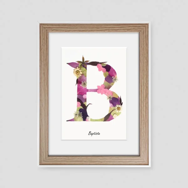 herbier de la lettre B aux nuances roses, très girly