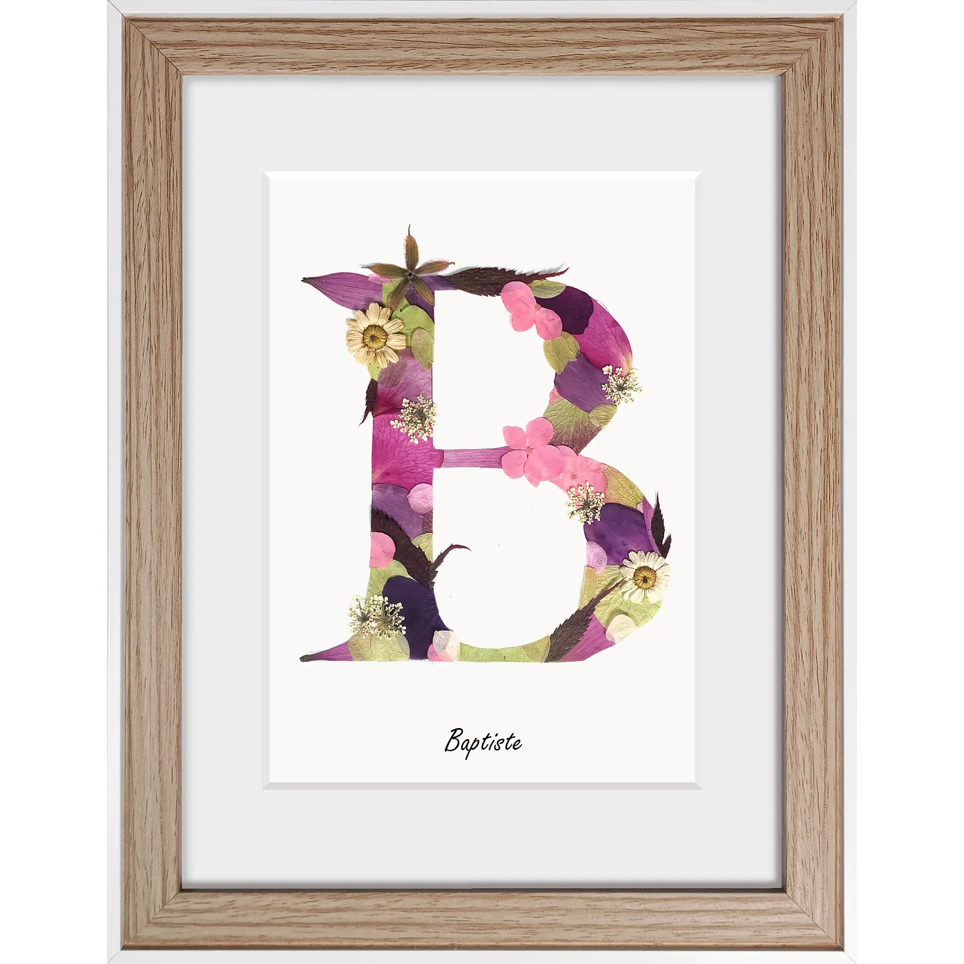 initiale rose avec prénom en dessous, nuance de roses