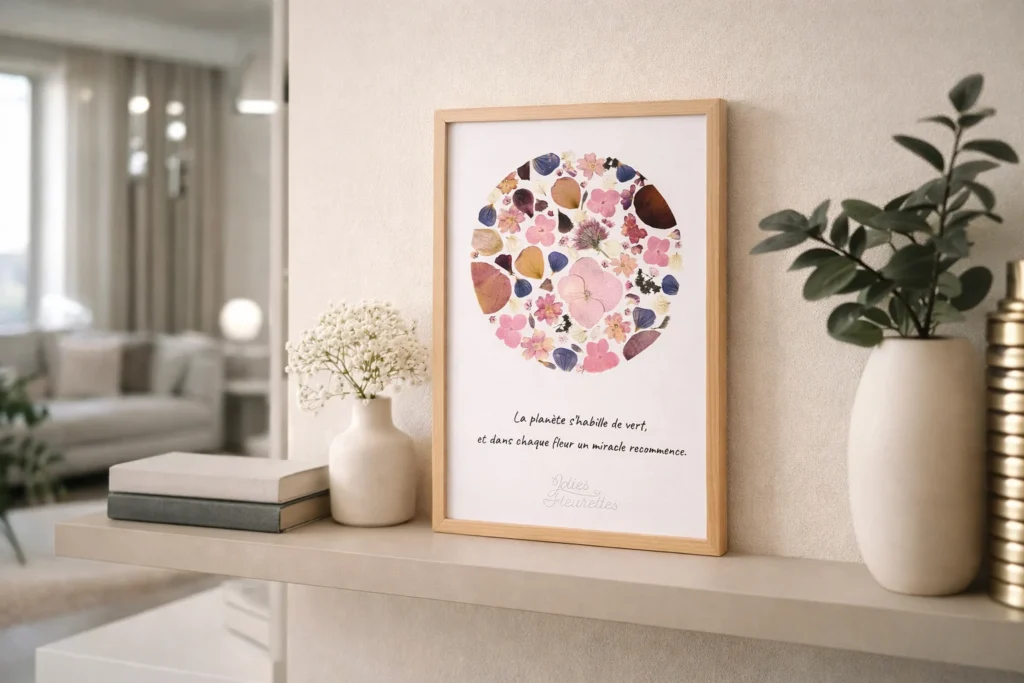 herbier de fleurs dans un salon design
